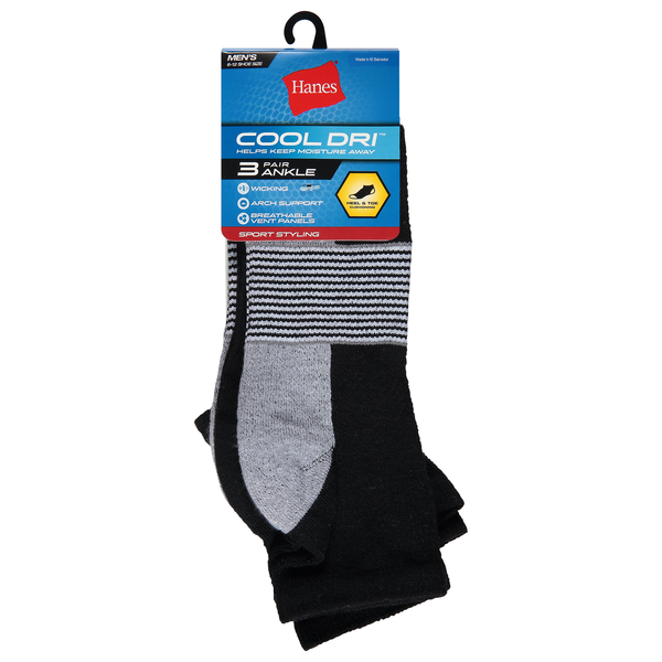 Hanes Men's Cool Dri Ankle Socks Size 6-12 Black