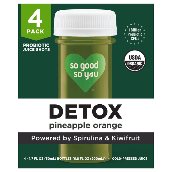 So Good So You Organic Detox Pineapple Orange Probiotic Juice Shot - 4 pk