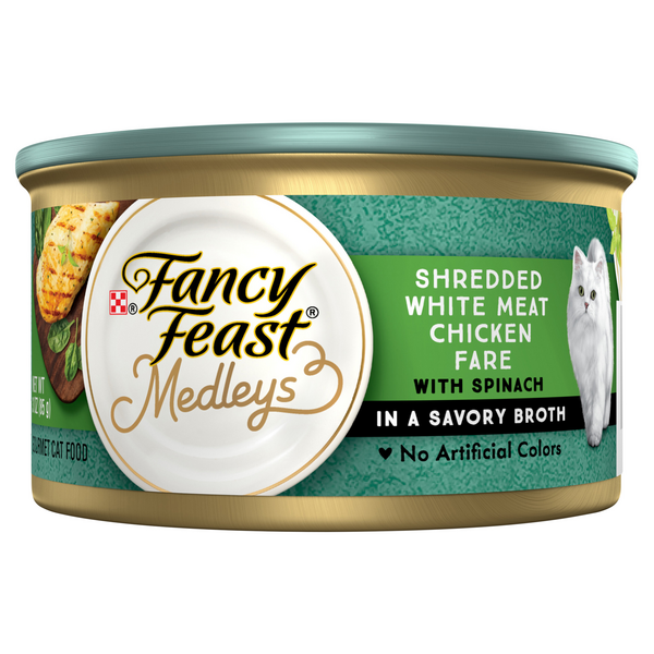 Fancy Feast Medleys in Broth Shredded Chicken with Spinach Wet Cat Food