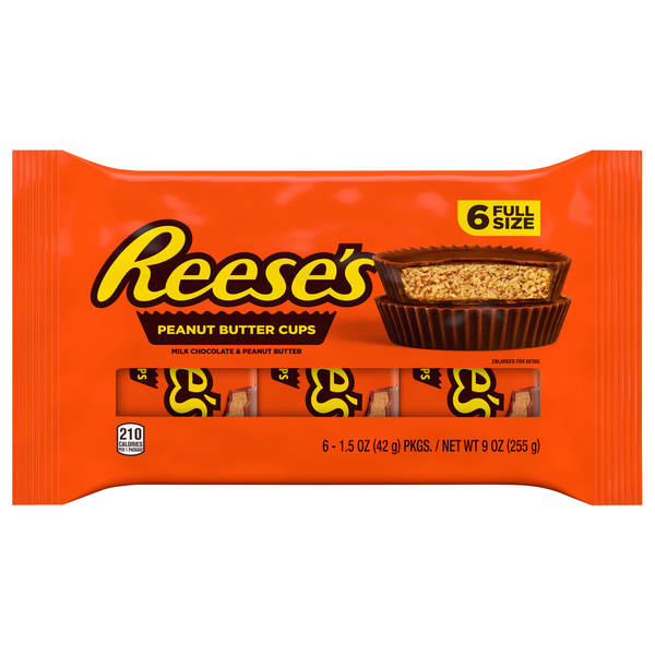 Reese's Milk Chocolate Peanut Butter Cups Candy Full Size - 6 ct