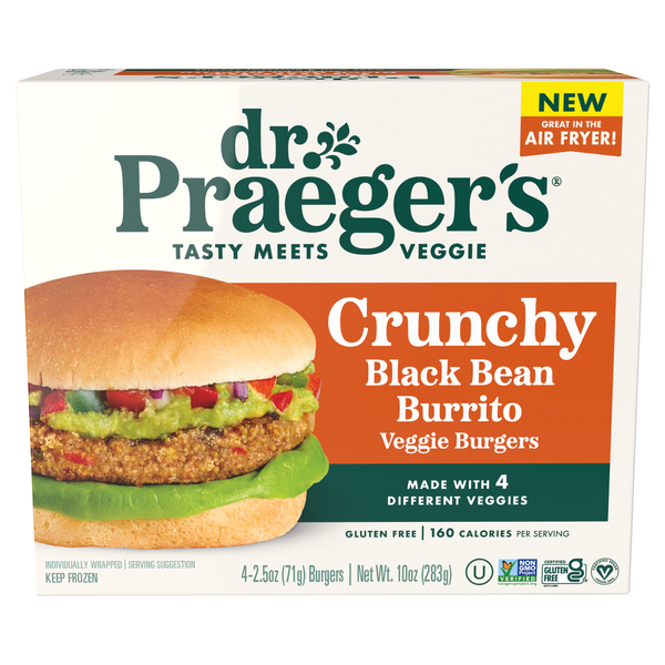 Save on Dr. Praeger's Crunchy Black Bean Burrito Veggie Burgers 4 ct