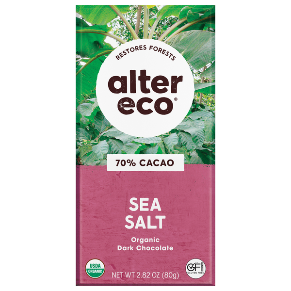 Alter Eco Organic Deep Dark Sea Salt Chocolate Candy Bar 70% Cocoa