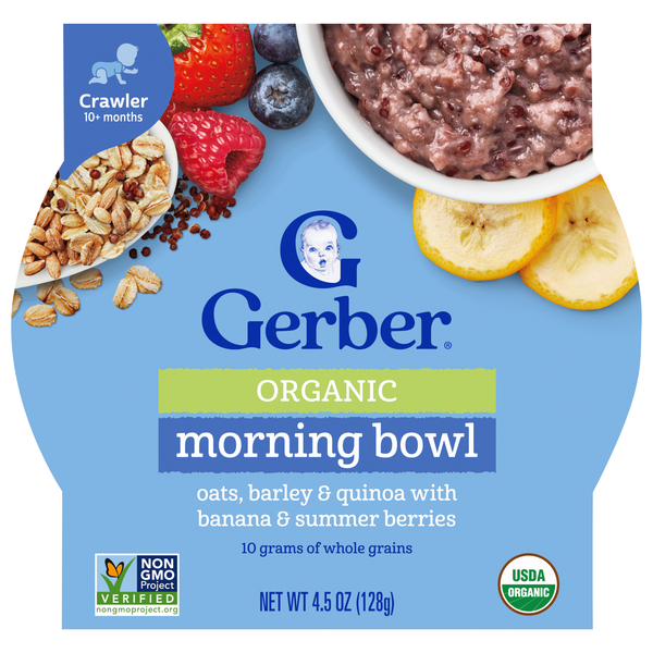 Gerber Organic Grain & Grow Morning Bowl Oats Barley Quinoa Banana Berries