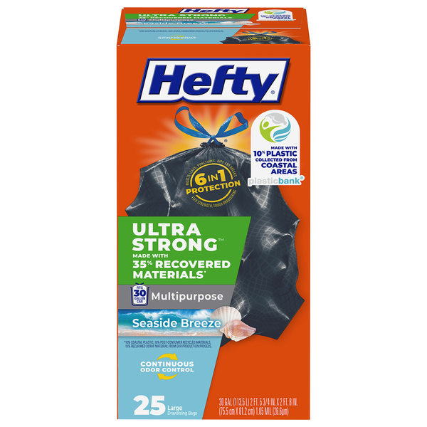 Hefty Ultra Strong Trash Bags Drawstring Seaside Breeze 30 Gallon