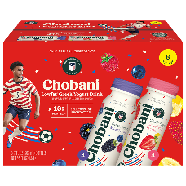 Chobani Mixed Berry/Strawberry Banana Lowfat Greek Yogurt Drink - 8 pk