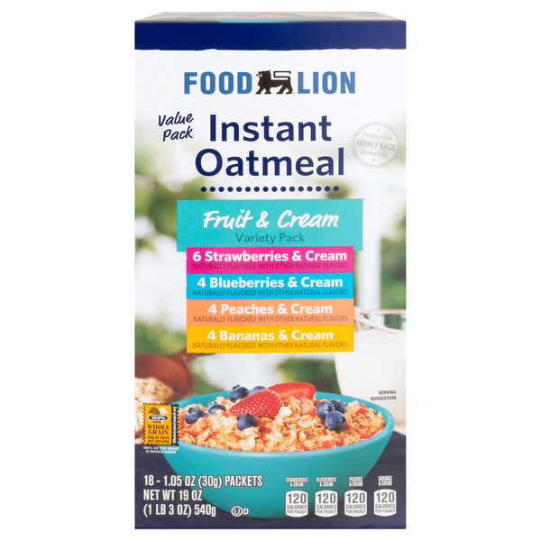 Food Lion Fruit & Cream Variety Instant Oatmeal Packets - 18 ct