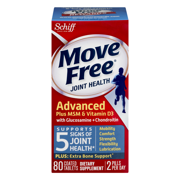 Schiff Move Free Joint Health Advanced Plus MSM&Vitamin D3 Tablets - 80ct