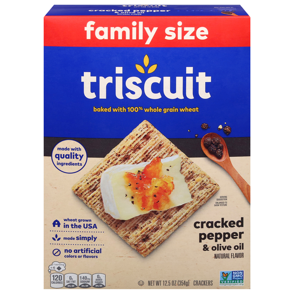 Triscuit Cracked Pepper & Olive Oil Whole Grain Wheat Crackers Family Size