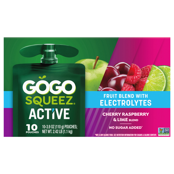 GoGo squeeZ Active Cherry Raspberry & Lime Fruit Blend Pouches - 10 ct