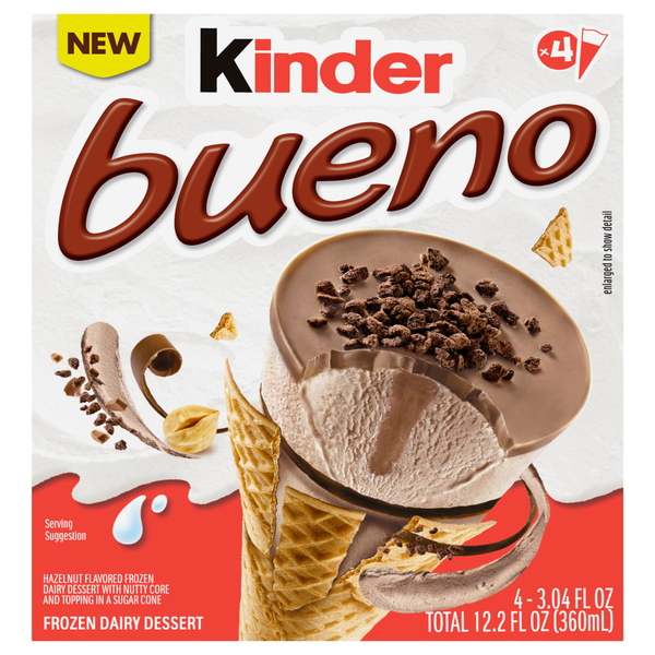 Kinder Bueno Hazelnut Flavored Frozen Dairy Dessert Cones - 4 ct