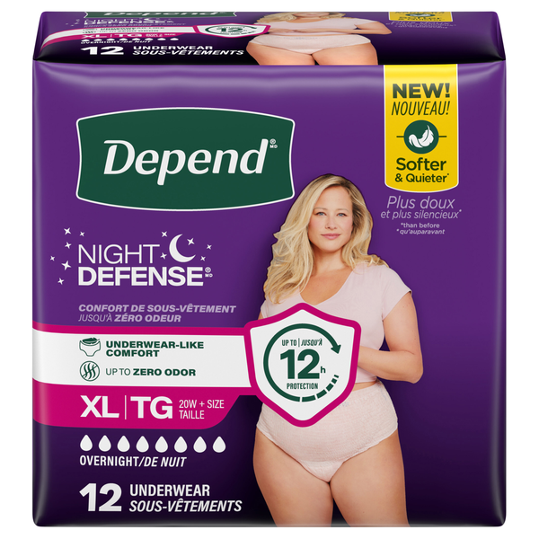 Depend Women's Night Defense Incontinence Underwear Blush XL