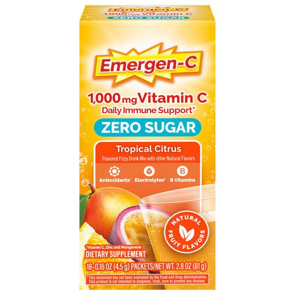 Emergen-C Zero Sugar Tropical Citrus Drink Mix - 18 ct