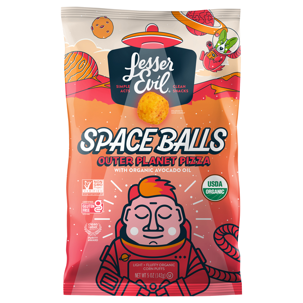 LesserEvil Space Balls Organic Outer Planet Pizza Corn Puffs