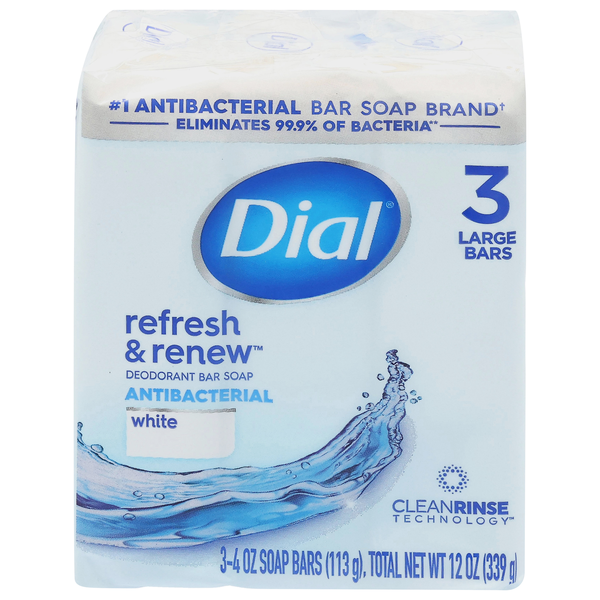Dial Refresh & Renew White Antibacterial Deodorant Soap Bars - 3 ct