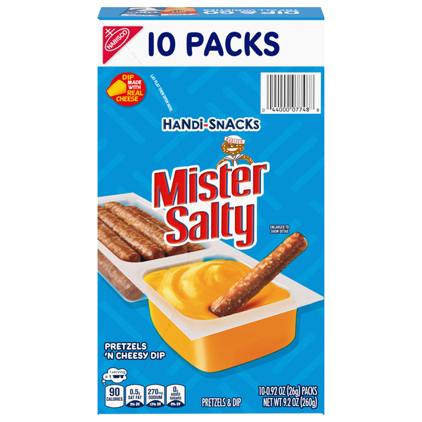 Handi-Snacks Mister Salty Pretzels 'n Cheese Dip Packs - 10 ct