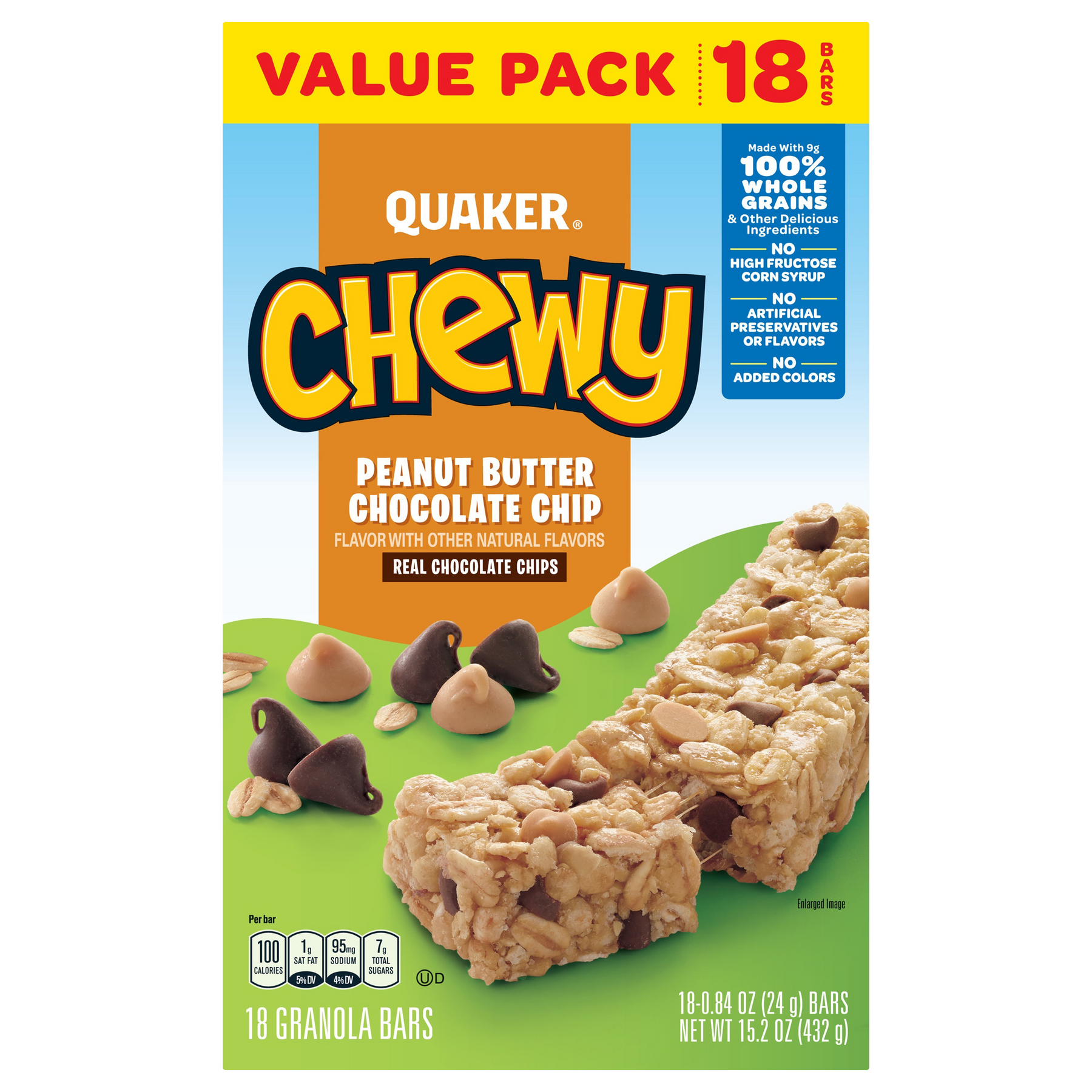 Quaker Quaker Chewy Peanut Butter Chocolate Chips Granola Bar - 18 ct