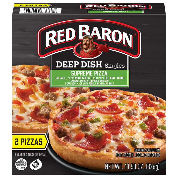 Red Baron Deep Dish Singles Supreme Pizza Frozen - 2 ct