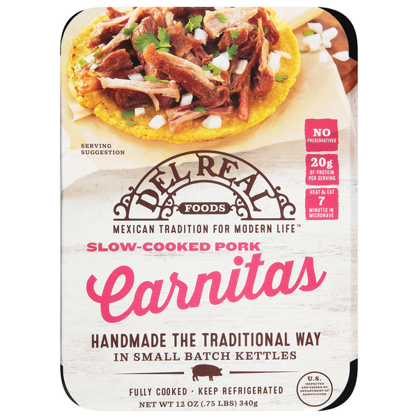 Del Real Foods Slow-Cooked Carnitas Fully Cooked Refrigerated
