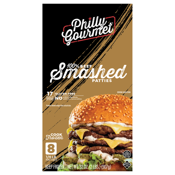 Philly Gourmet Gluten Free 100% Beef Smashed Patties - 8 ct Frozen