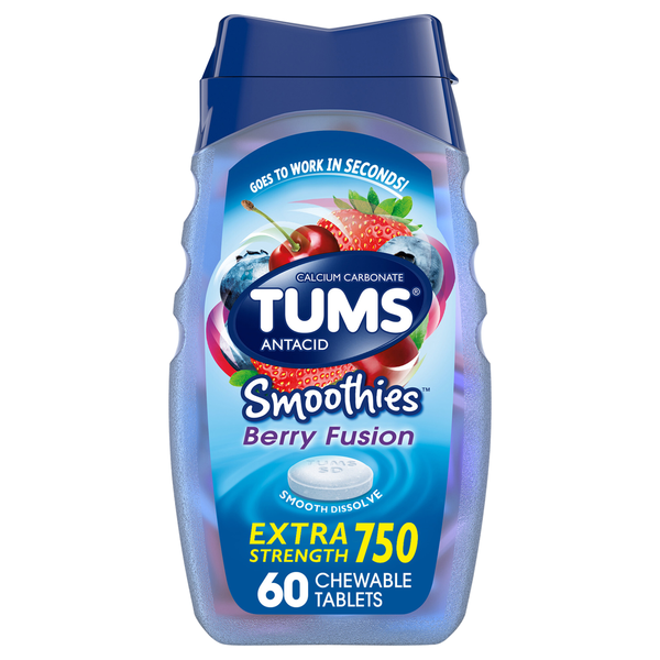 TUMS Smoothies Antacid Extra Strength 750 Chewable Tablets Berry Fusion