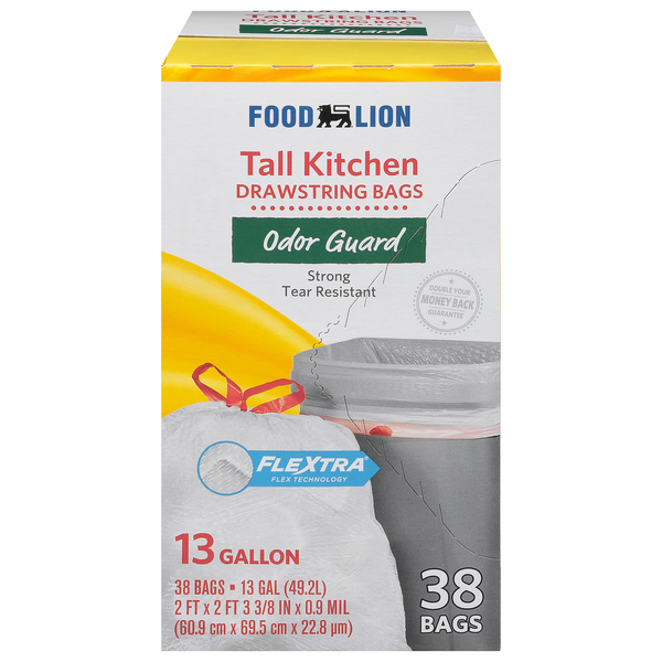 Food Lion Odor Guard 13 Gallon Tall Kitchen Drawstring Bags