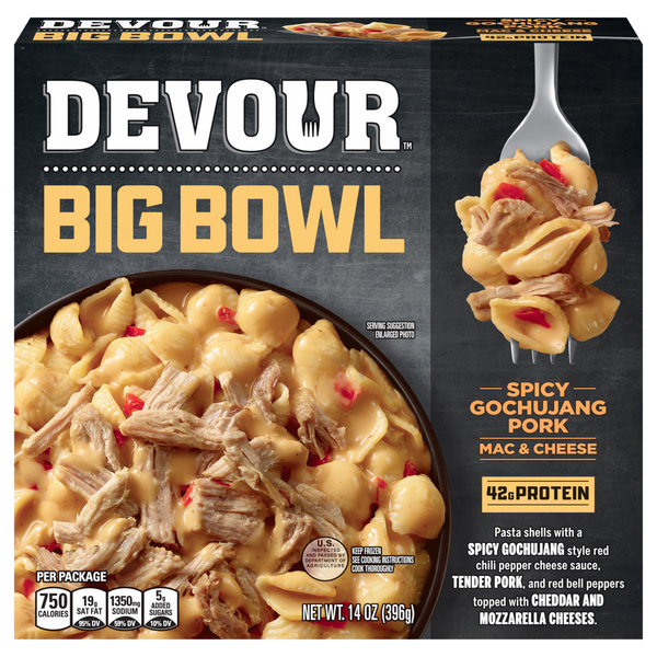 DEVOUR Big Bowl Spicy Gochujang Pork Mac & Cheese Frozen Meal