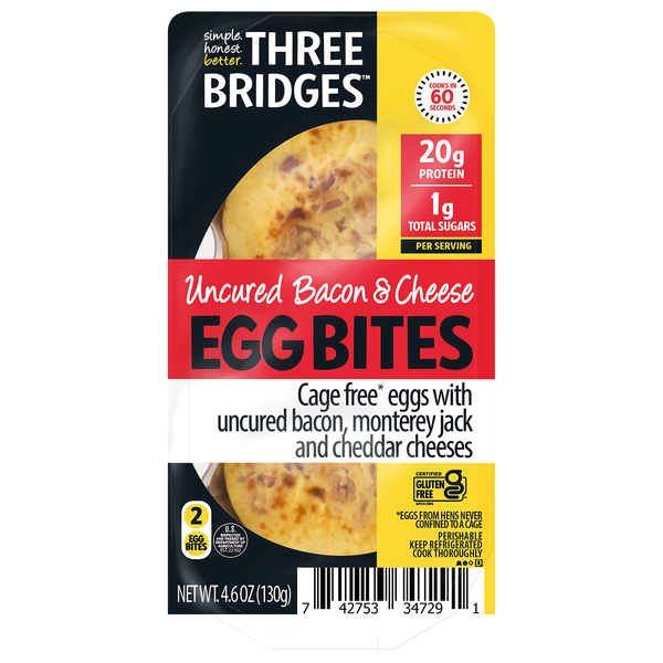 Three Bridges Uncured Bacon & Cheese Egg Bites - 2 ct