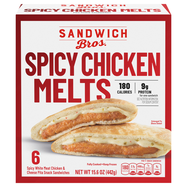 Sandwich Bros. Spicy Chicken Melts Pita Snack Sandwiches - 6 ct Frozen