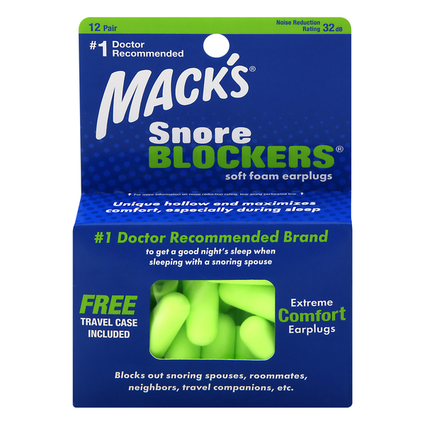 Mack's Snore Blocker Soft Foam Earplugs w/Free TravelCase