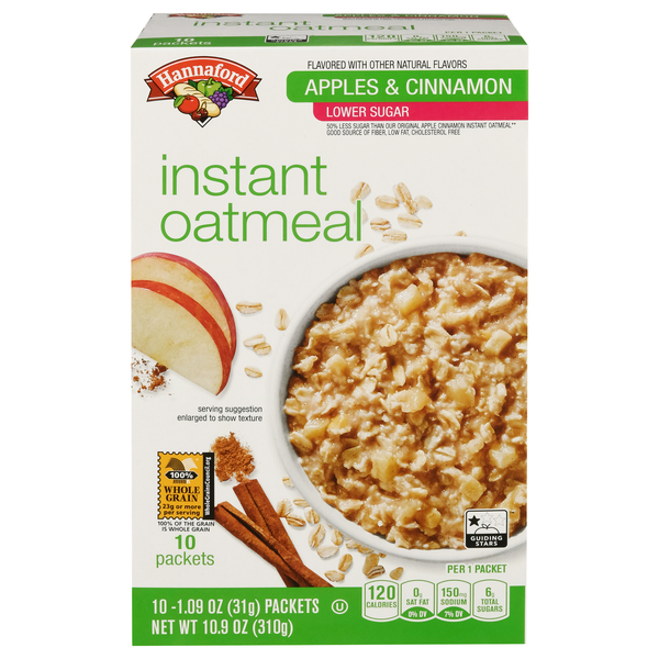 Hannaford Lower Sugar Apples & Cinnamon Instant Oatmeal - 10 ct