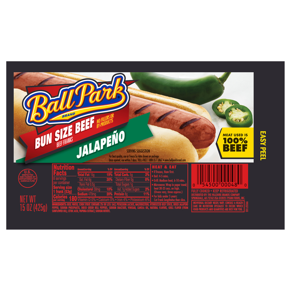 Ball Park Jalapeo  Bun Size 100% Beef Franks - 8 ct
