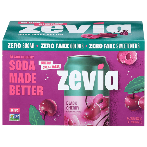 Zevia Zero Sugar Black Cherry Soda Caffeine Free - 6 pk