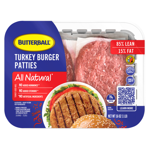 Butterball Turkey Burger Patties All Natural - 4 ct