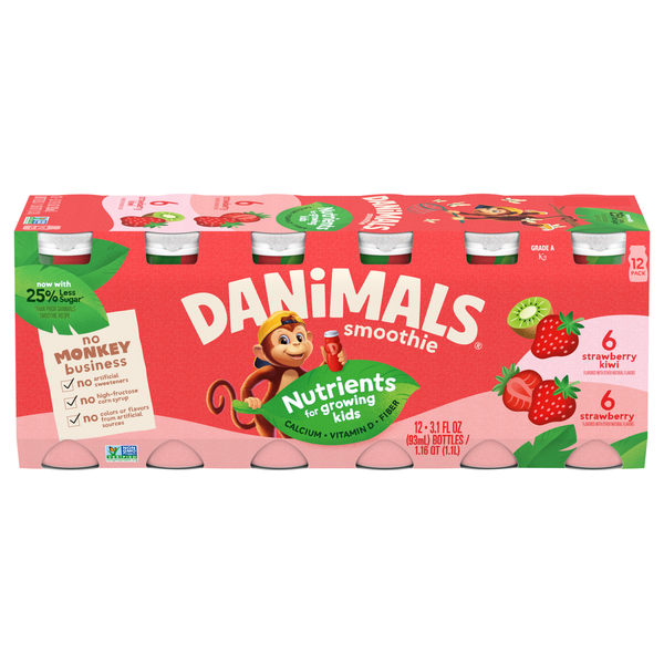Danimals Smoothie Strawberry & Strawberry Kiwi Drink - 12 pk