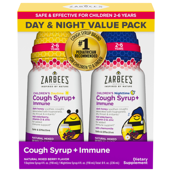 Zarbee's Children's Day & Night Cough Syrup + Immune Mixed Berry - 2 ct