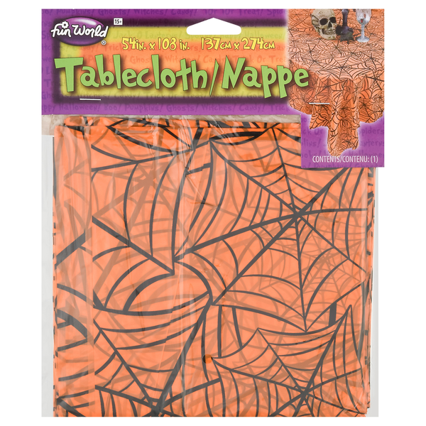 Fun World Halloween Tablecloth Orange with Black Web 54 X 108 Inch