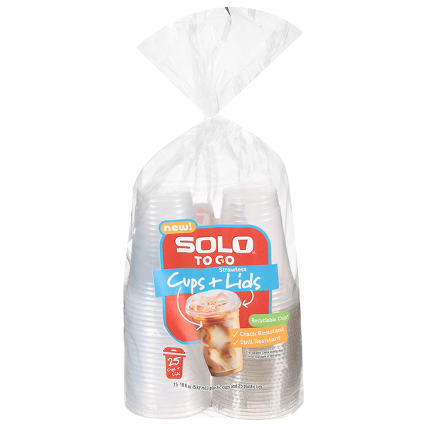 Solo To Go Strawless Clear Plastic Cups + Lids 18 oz