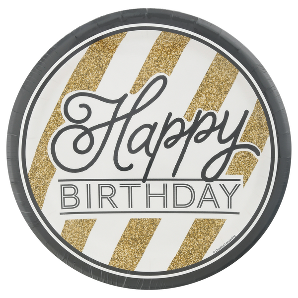 Touch of Color Premium Strength Dinner Plates Black & Gold Happy Birthday