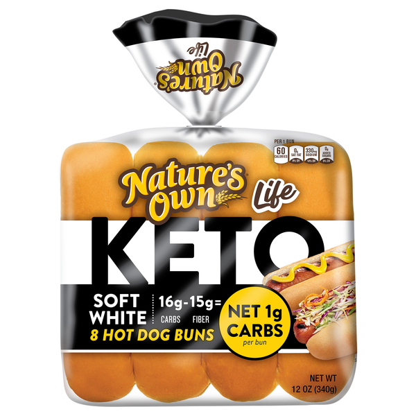 Nature's Own Life Keto 60 Calories Soft White Hot Dog Buns - 8 ct