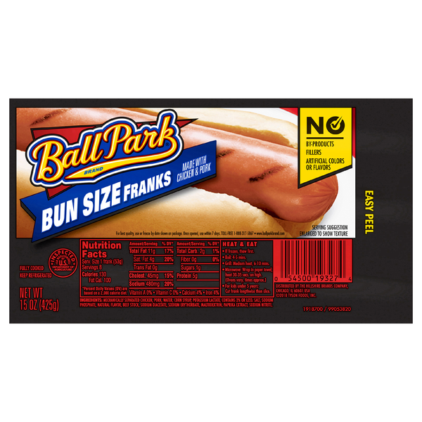 Ball Park Bun Size Chicken & Pork Franks - 8 ct
