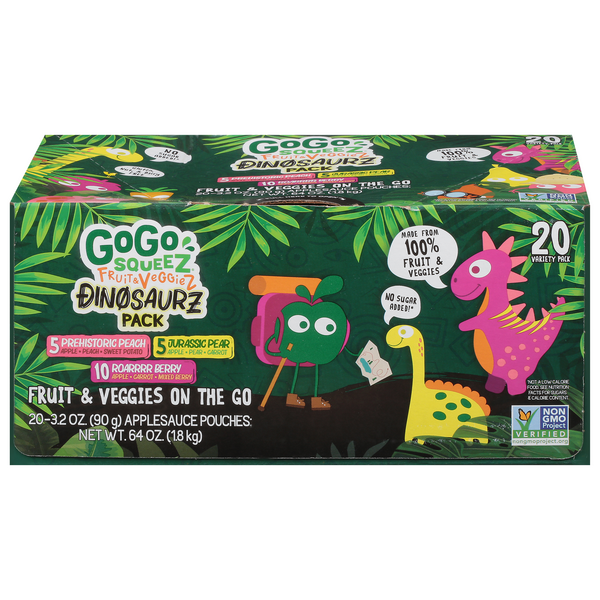 GoGo squeeZ Fruit & Veggiez Dinosaurz Variety Applesauce Pouches - 20 ct