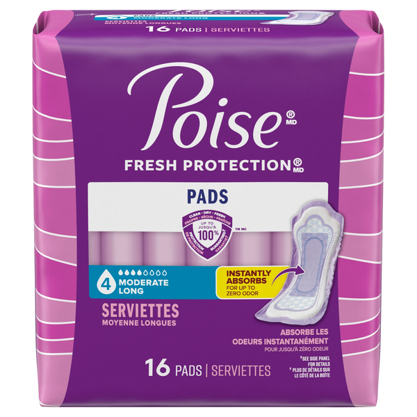 Poise Incontinence Pads Moderate Absorbency Long Length