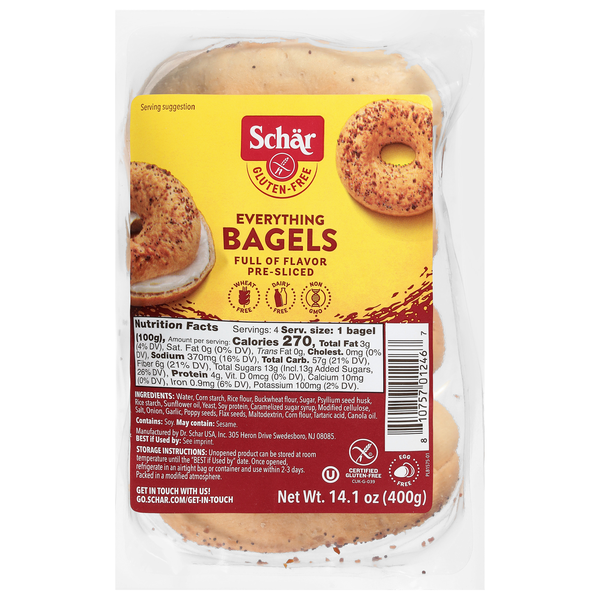 Schar Gluten Free Everything Pre-Sliced Bagels - 4 ct