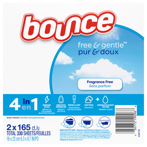 Bounce Free & Gentle Unscented Dryer Sheets