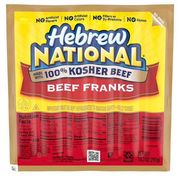 Hebrew National 100% Kosher Beef Franks - 6 ct