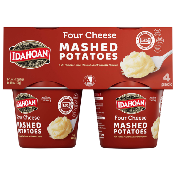 Idahoan Four Cheese Mashed Potatoes Cups Microwave - 4 ct