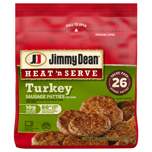 Jimmy Dean Heat 'n Serve Turkey Breakfast Sausage Patties - 26 ct Frozen