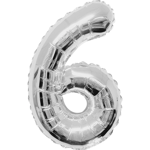 Shape Number 6 Silver Helium-Filled Balloon