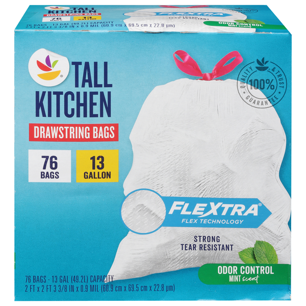 Our Brand Odor Control Mint Tall Kitchen Drawstring Bags 13 Gallon