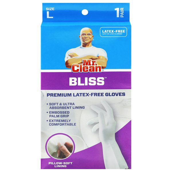 Mr. Clean Bliss Gloves Latex Free Cotton Lined Large
